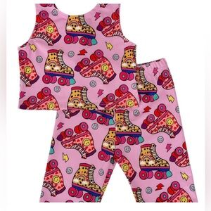 Lola & The Boys Pink Roller Skate Print Kids Outfit 🛼